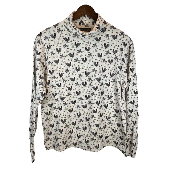 Northern Isles Women’s L Chicken Rooster Print Mock Neck Long Sleeve Top Farm - Picture 4 of 7
